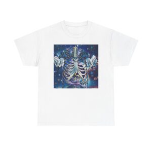 Ribcage Nightscape Tee — Floral Skeleton Art T-Shirt
